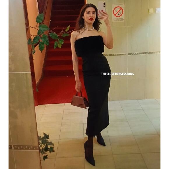 ZARA Strapless Faux-Fur Midi Dress 🖤✨ NWT | Size M - Picture 11 of 16